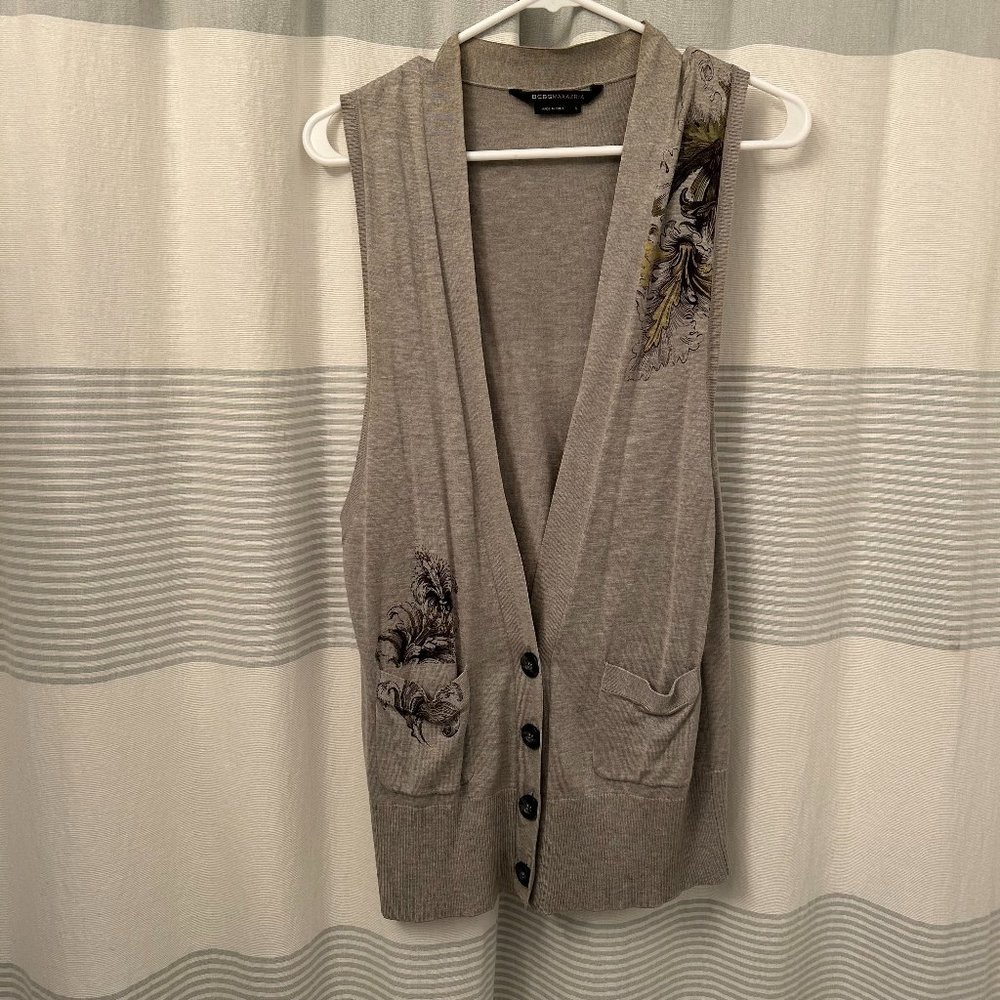 BCBG Maxazria Grey Vest with Detailing - Size Small